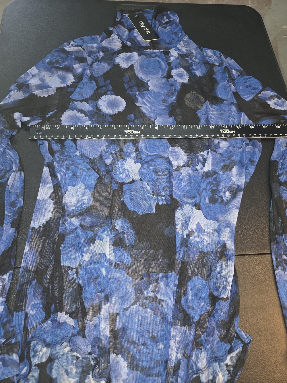 City Chic Blue Floral Mesh Bodysuit